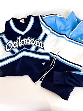 Authentic Oakmont High School Cheer Uniform Vest Jacket Blue & White Cheerleader